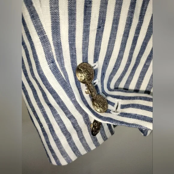 J. Crew (Size 12) Blue & White Linen Classic Striped Schoolboy Blazer (Like New) - Picture 7 of 16